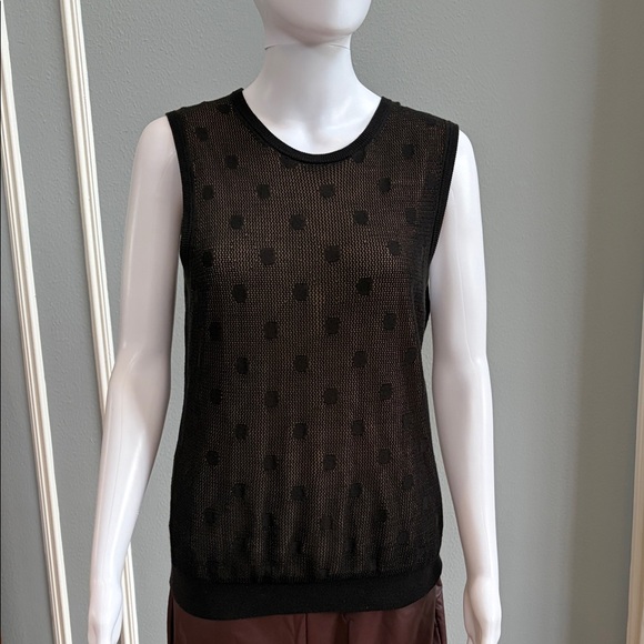 EUC Ann Taylor Black Mesh Polka Dot Sleeveless Tank | Fully Lined | Size L - Picture 2 of 8